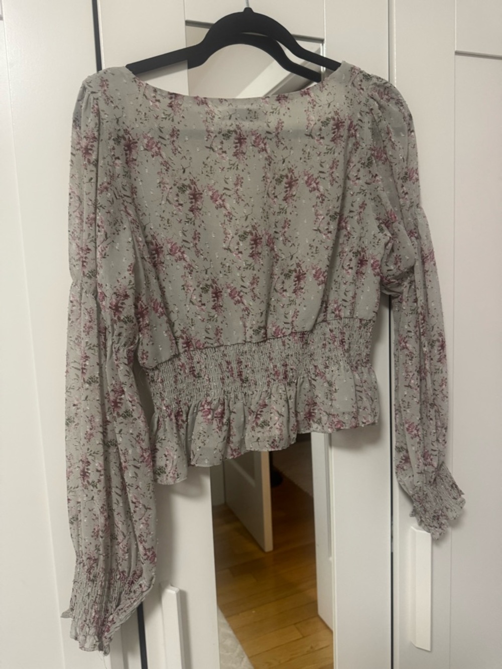 Lush Sage Green Floral Smocked Peasant Blouse - Picture 3 of 3